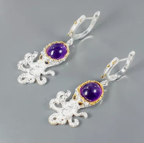 Adorable Octopus amethyst sterling earrings - Picture 4 of 4